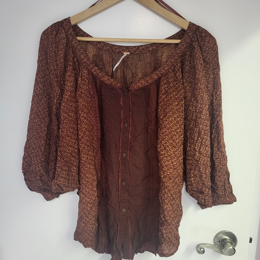 Free People Women's Brown Button-Up Top